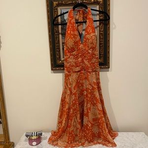 Halter dress in orange and gold